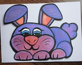 3D Metallic Easter Bunny Card- 5.5" x 4" Blank Card with Envelope- easter, birthday, greeting, thank you, kid, just a note