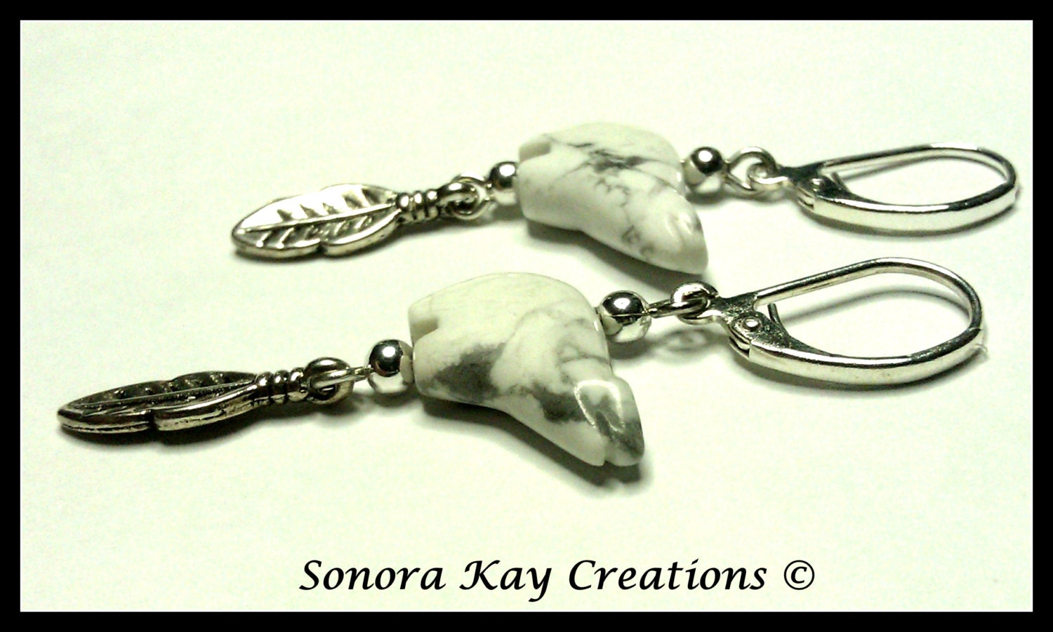 White Magnesite Zuni Bear Earrings