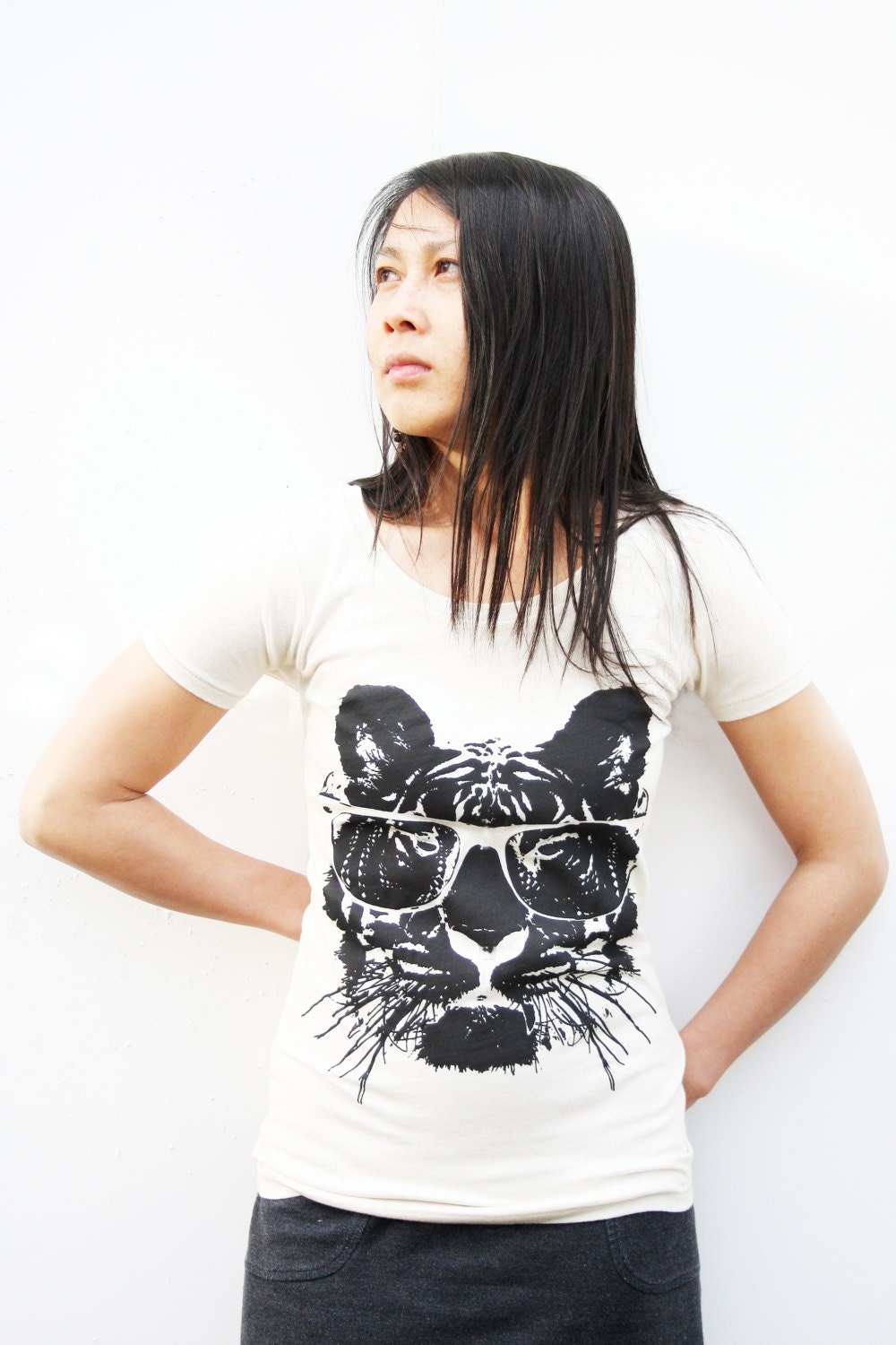 Womens Tiger Tshirt - Alternative - Natural White - Small, Medium, Large, XL - Cat Tee - Animal Shirt
