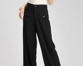 Graceful Casual Light Gray Wide leg Long Linen Pants(more colour and size choice)