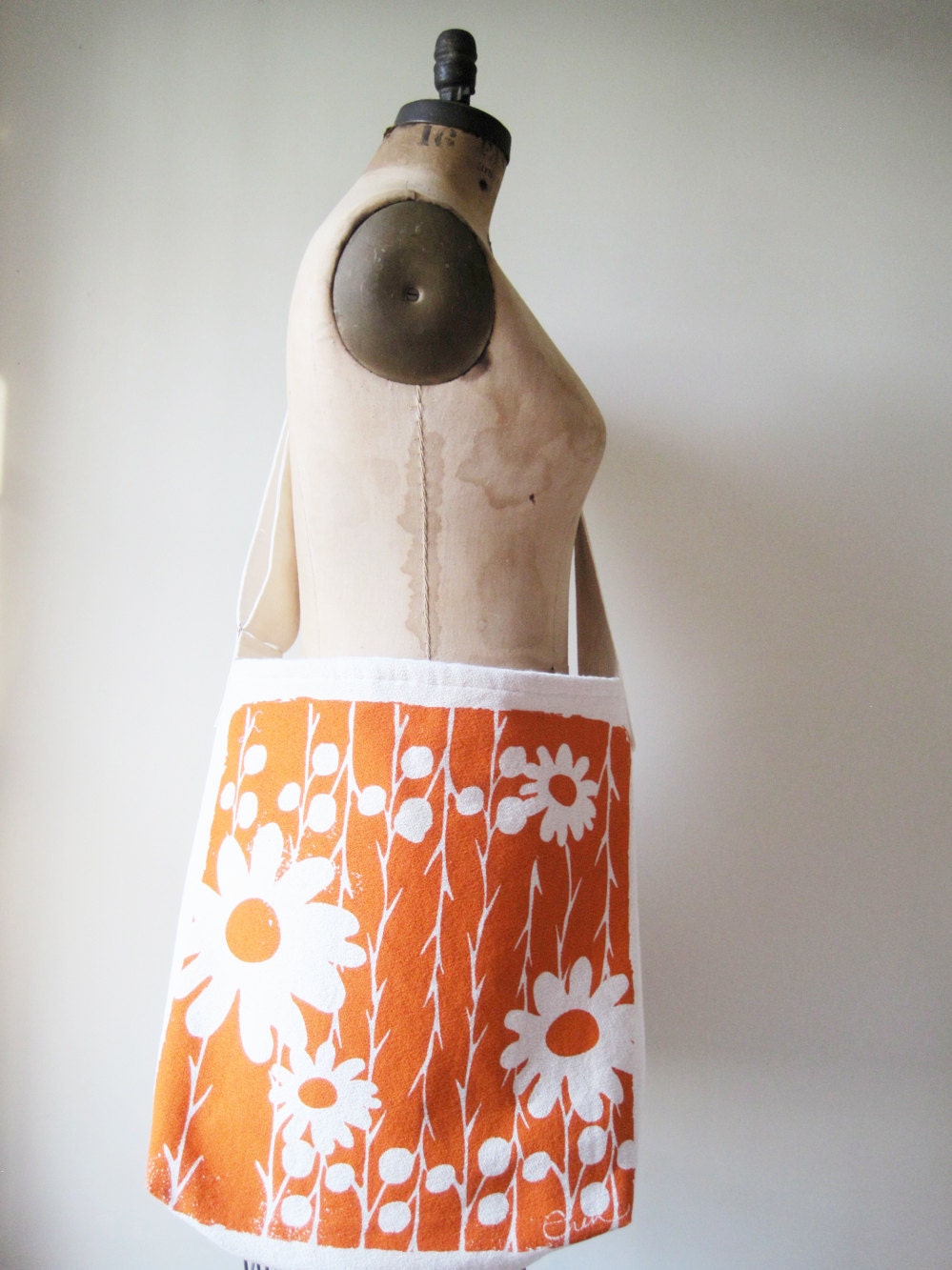 Cloth Messenger Bag, Orange, Modern Design, Canvas, FREE SHIPPING, Designer Fabric, Bark Cloth
