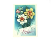 Greeting card, Vintage greeting card, Soviet greeting card, green