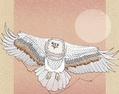 White Eagle Flying, Illustration Print Pink Sky 6x8'