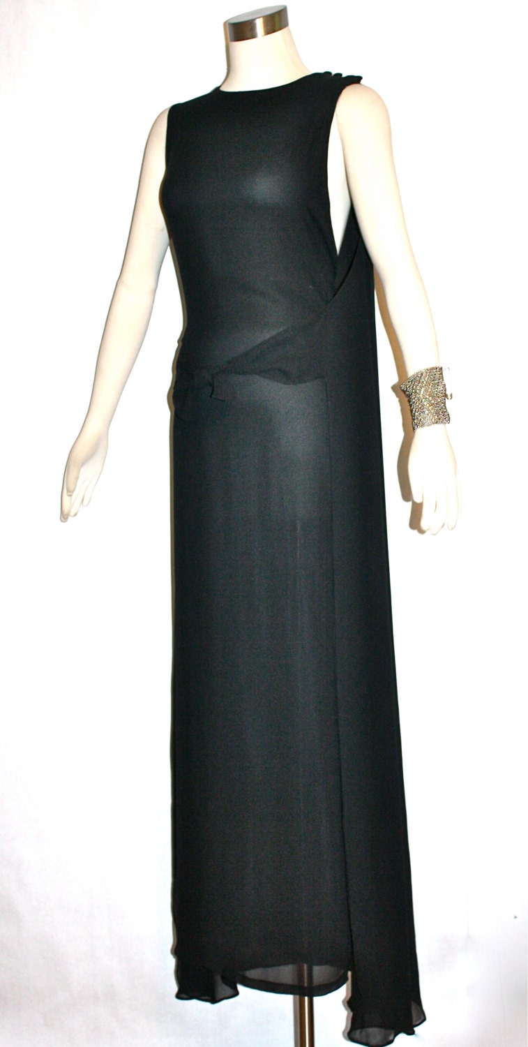 Vintage VALENTINO BOUTIQUE Gown Couture Black Silk Wrap Sheath Tunic Formal Dress