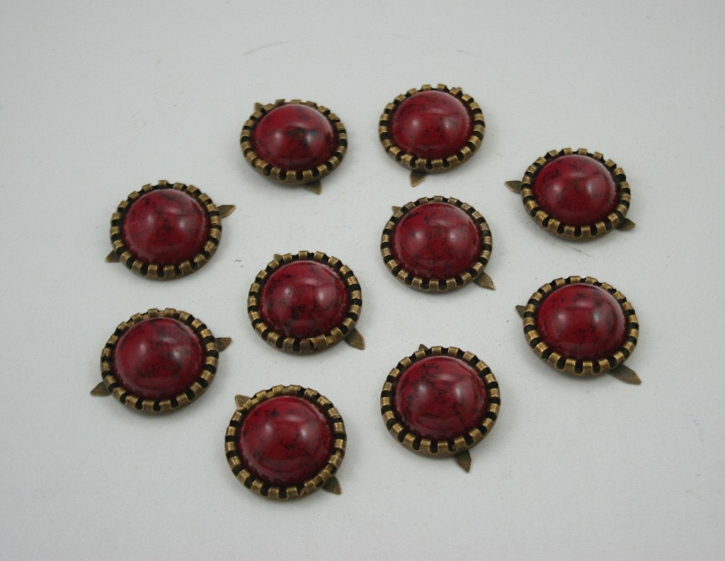 10 pcs.Red Turquoise Round Studs Spots Punk Rock Decorations Findings 17 mm. WYS17