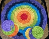 Handmade Crochet Rainbow Centerpiece Tablemat and Coasters Gift Set