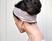 Stretch lace jeweled headband in champagne taupe, white, peach, black, red, pale grey, lavender grey, vintage pink, blue, lavender.