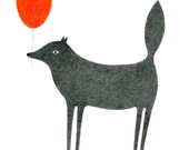 ORIGINAL PENCIL DRAWING / Dog with a Heart Balloon - I Love You