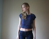 80s Crop Top / Cropped Thick Knit Sweater / Oversized Top / Woven Cotton Sweater / Midriff Baring Shirt / Size Small-Medium sm med md 0-2-4