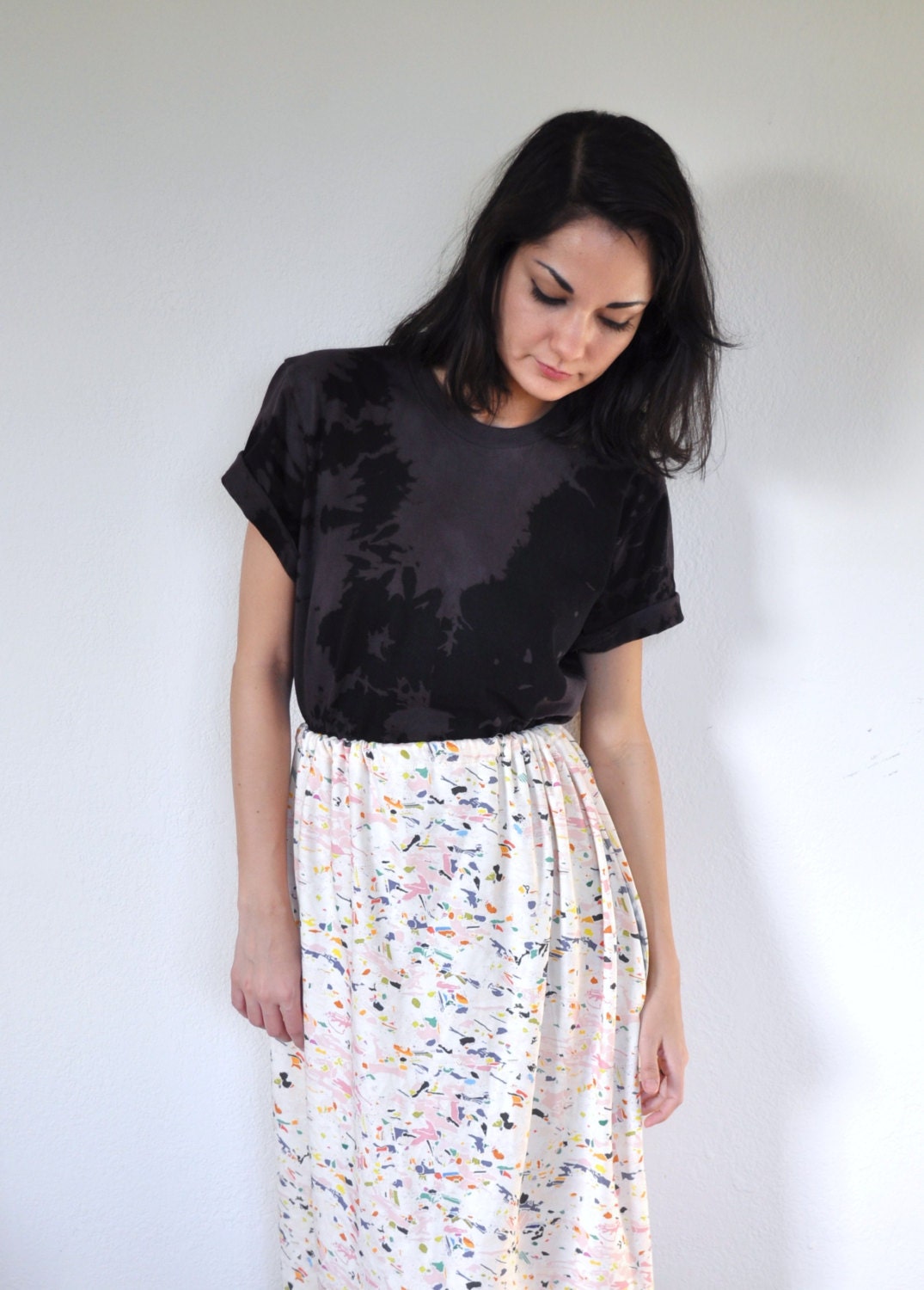 Black and Charcoal Shadow Hand Dyed T Shirt