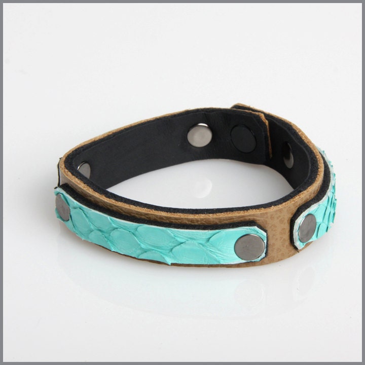 Turquoise and Tan/Gold Python Cuff