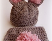 Baby Bunny Hat and Diaper Cover Set in Tan and Pink 0-3 Months