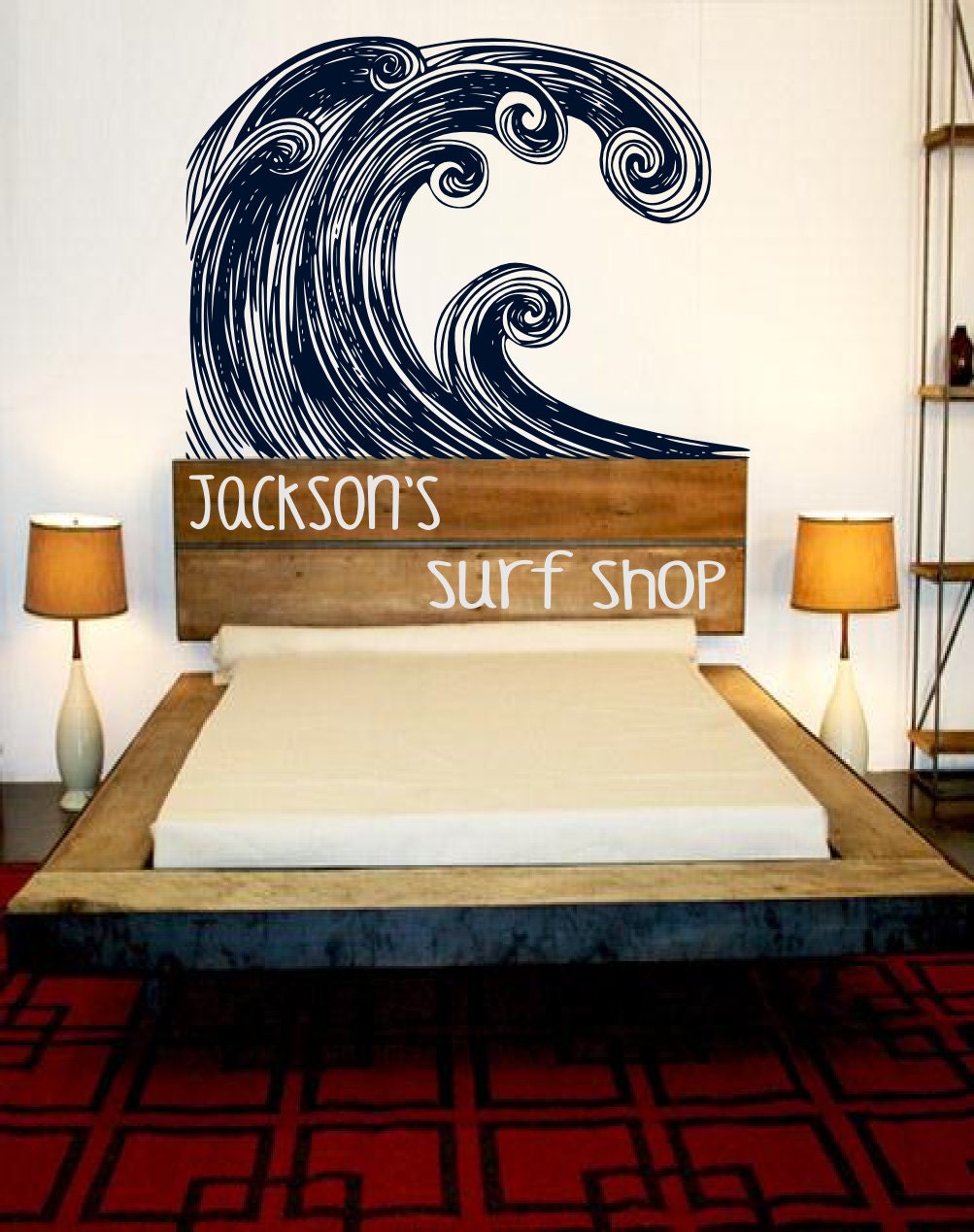 Headboard Surf Art - Hang Ten Decor -  Ocean inspired - personalised vinyl wave wall custom art decals graphic sticker by 3rdaveshore