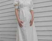 Vintage 70s Dress Eyelet Prairie Maxi Embroidered Hippie Boho Edwardian XS S
