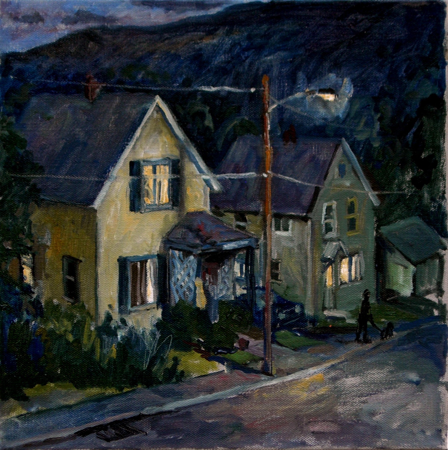 Oil Painting Landscape, Summer Night. Original Oil on Canvas, 12x12 Impressionist Landscape Painting