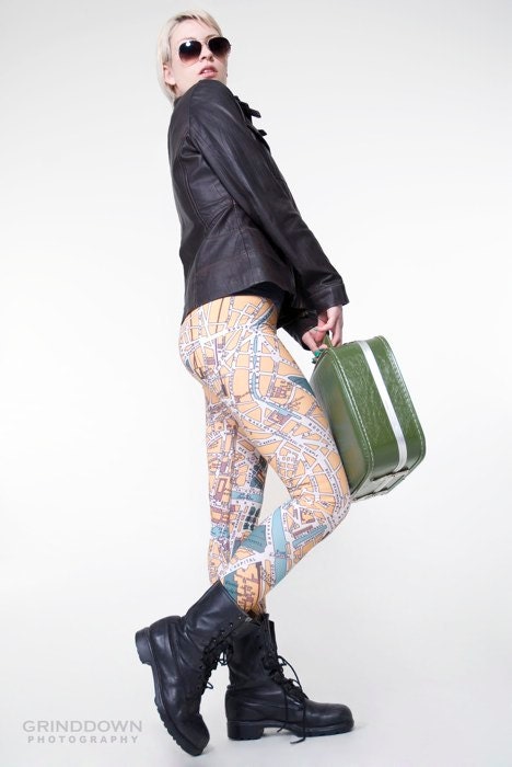 SECONDS SALE - Parisienne Printed Leggings - Vintage Map of Paris, France - Statement Tights