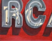 Original Acrylic Painting on Canvas - Cityscape Art Neon Sign - Red, Yellow and White Home Decor