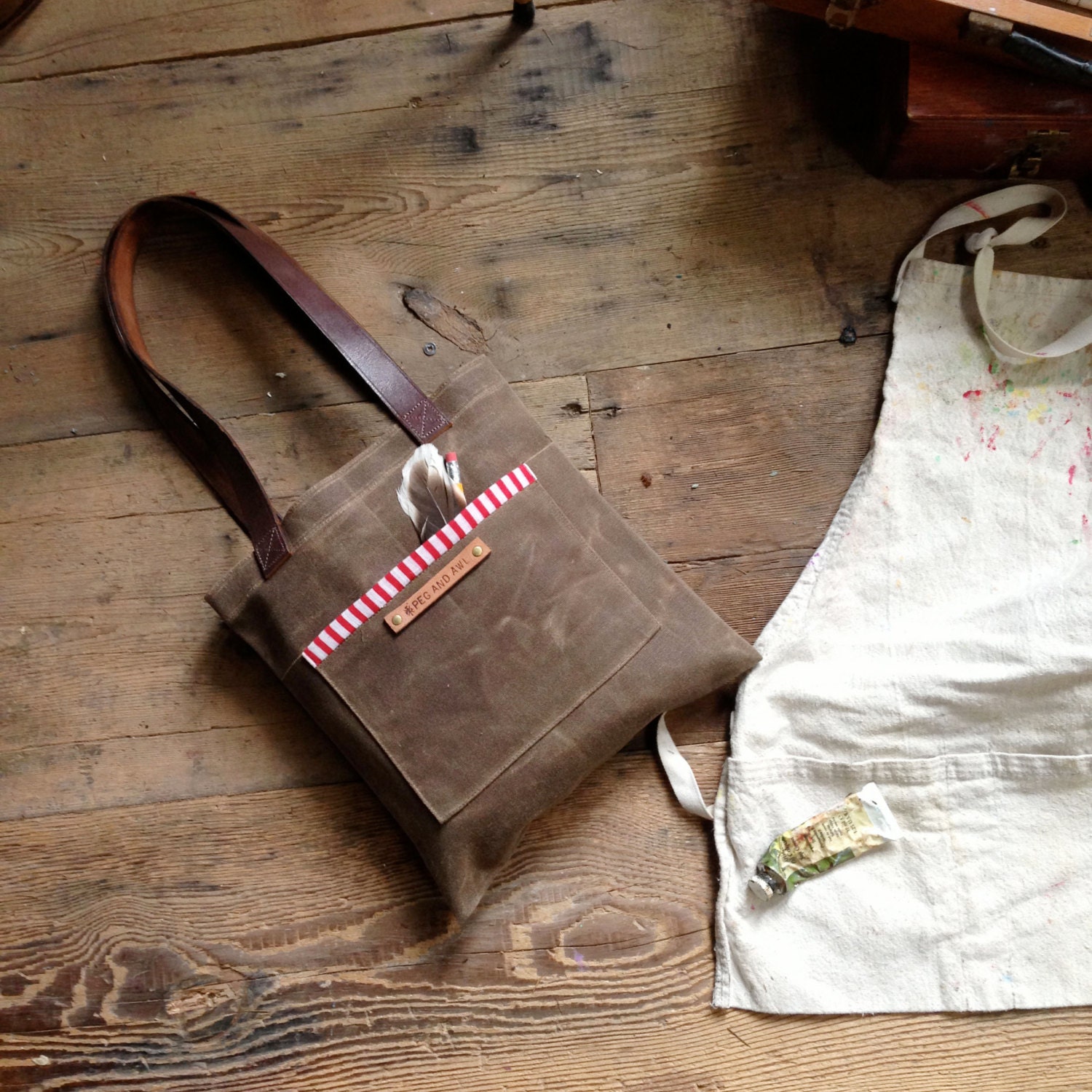 Waxed Canvas Reader: Truffle, with antique leather and fabric