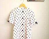cotton summer dress POLKA DOTS and BOWS bombshell cute tea dress in navy blue and white size m- l