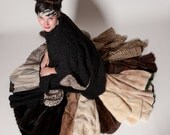 Vintage 1940s Fur Cape Persian Lamb Black Broadtail Blue Mink Cuffs Winter Fashions