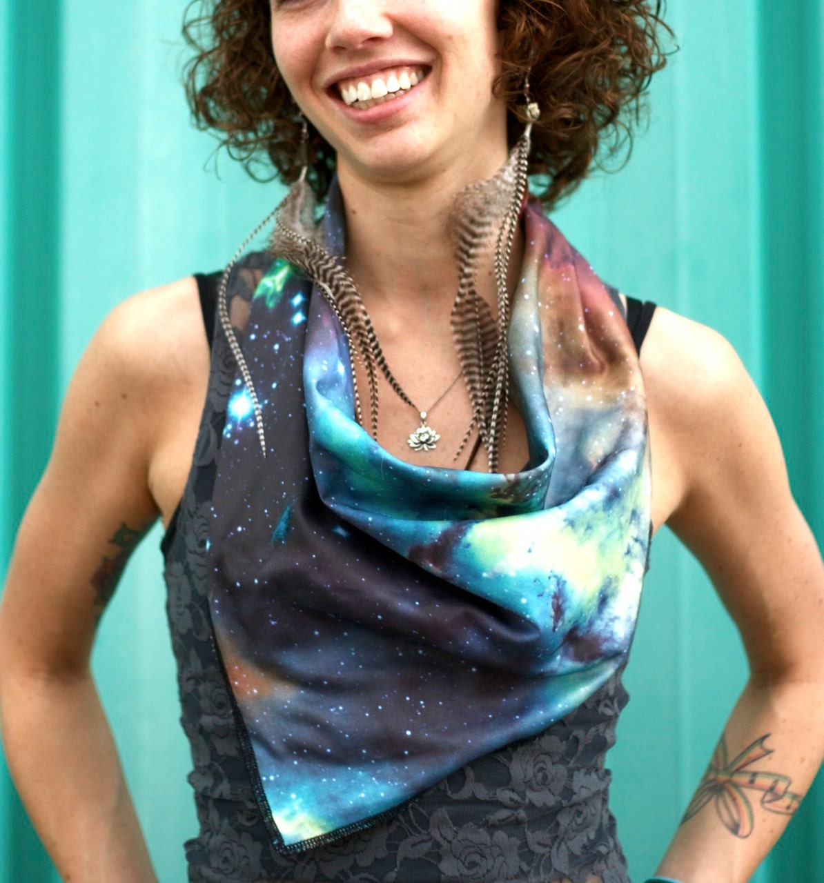 COsMic SPaCe ScArf -- organic cotton sateen // hidden pocket on back -- nebula cosmos stars NASA geekery -- Unisex necktie scarf bandana