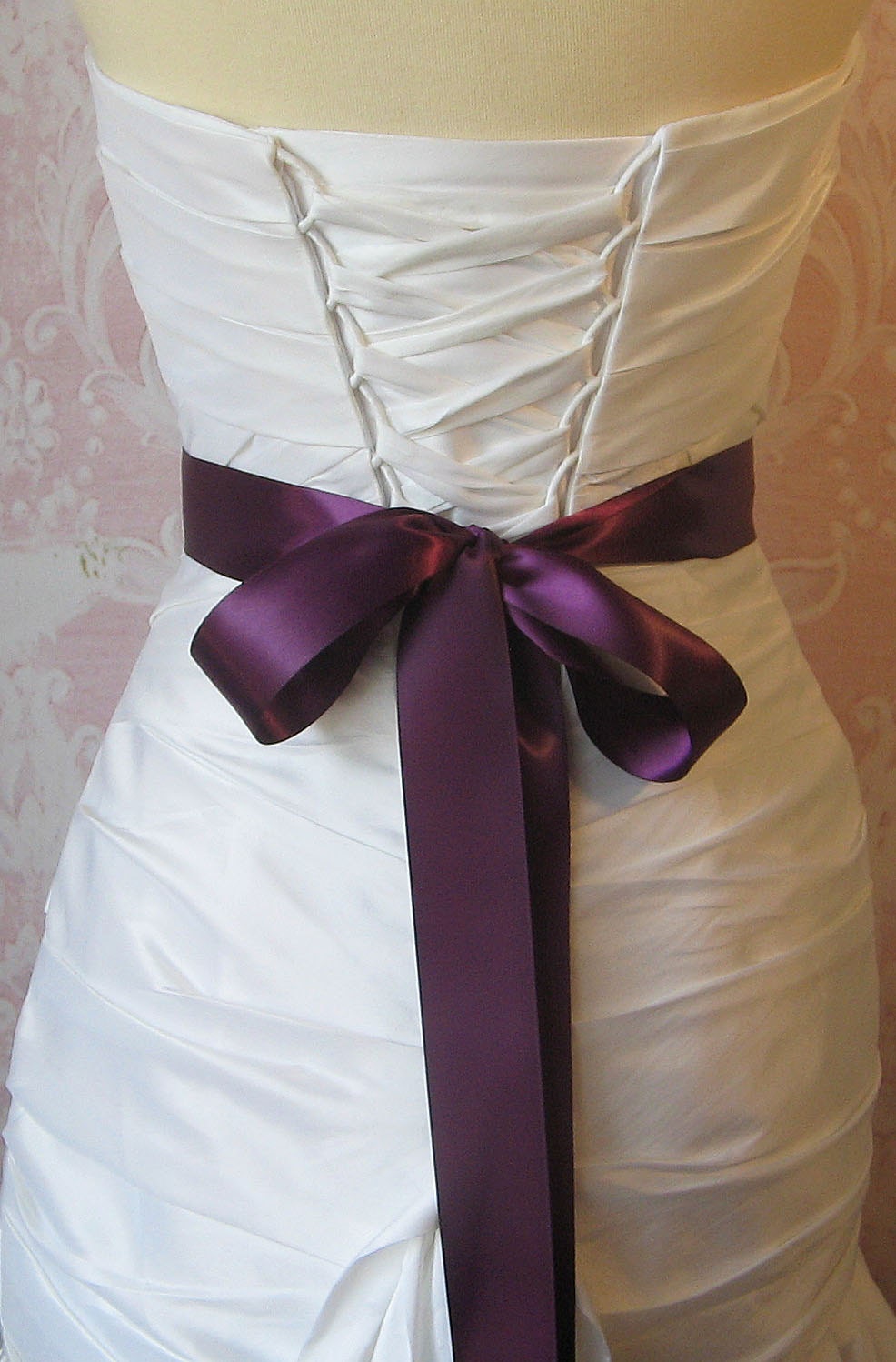 Double Face Eggplant Purple Satin Ribbon, 1.5 Inch Wide, Ribbon Sash Dark Purple Aubergine, Bridal Sash, Wedding Belt, 4 Yards