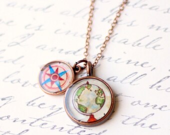 graduation jewelry travel necklace, Wanderlust, adventure charm necklace copper jewelry, LIMITED EDITION