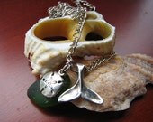 Whale Tail Necklace Sand Dollar and Sea Glass