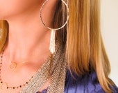 XL Gold Fringe Hoops - 3" 14K Gold Filled Fringe and Large Hammered Hoop Earrings