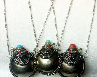 Nepal Perfume Flask Necklace, Tribal Necklace, Turquoise Necklace, Statement Necklace