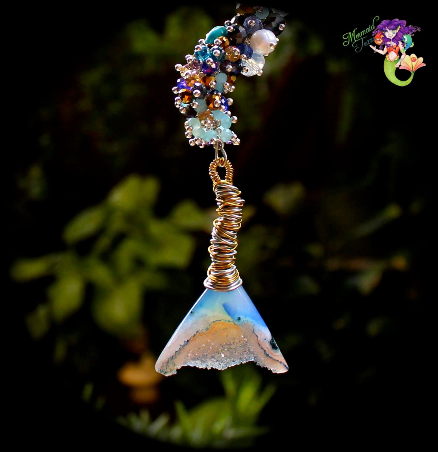 Mermaid's Tail Necklace made in Hawaii, Druzy Geode Gemstone Jewelry