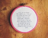 i hope you live a life you're proud of / bright neon pink wall hanging hoop / cursive type / rugglesmade / gift