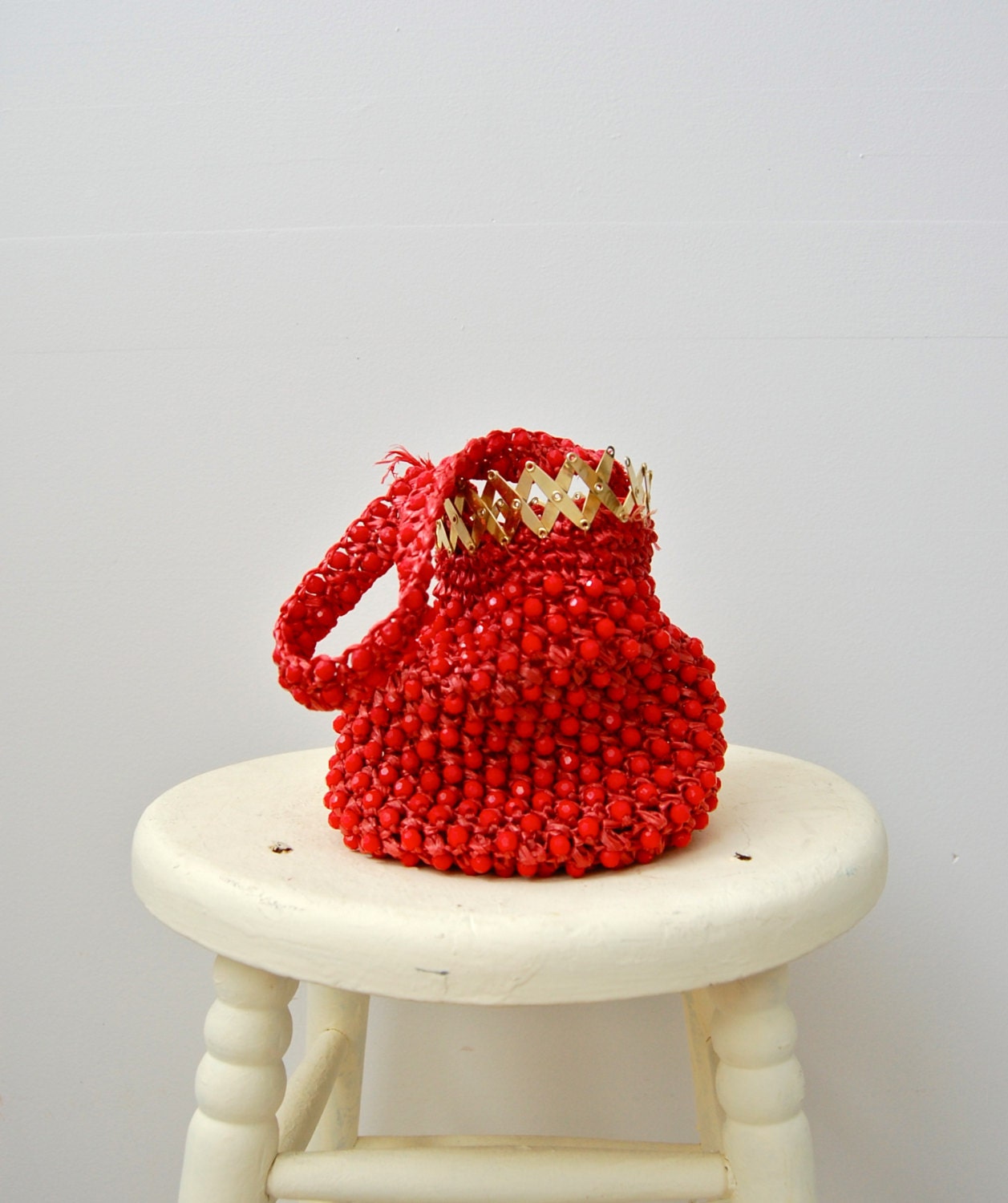 Vintage 1960s Bag - Red Beaded Purse - The Sally