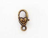 Bronze Brass  Heart Shape Lobster Clasp (5) Pieces 17mmx9mm