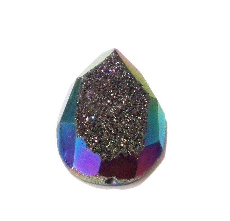 Metallic Sheen Pink  Purple Gold Blue Titanium Drusy Druzzy Agate Gem Drilled Rock  Pendant Flat Back