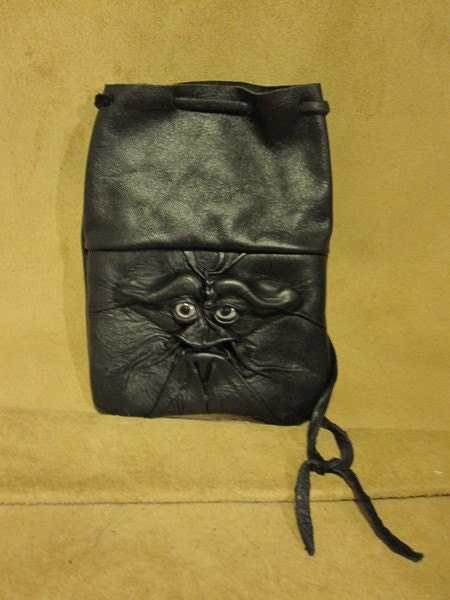 Grichels leather dice/card pouch - black with silvery blue fish eyes