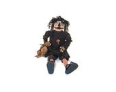 Primitive Raggedy Ann, Doll, Primitive, Halloween, Raggedy Anne, Gothic, Primitive Doll, Black, Goth, Creepy, Red and White, Ticking Fabric