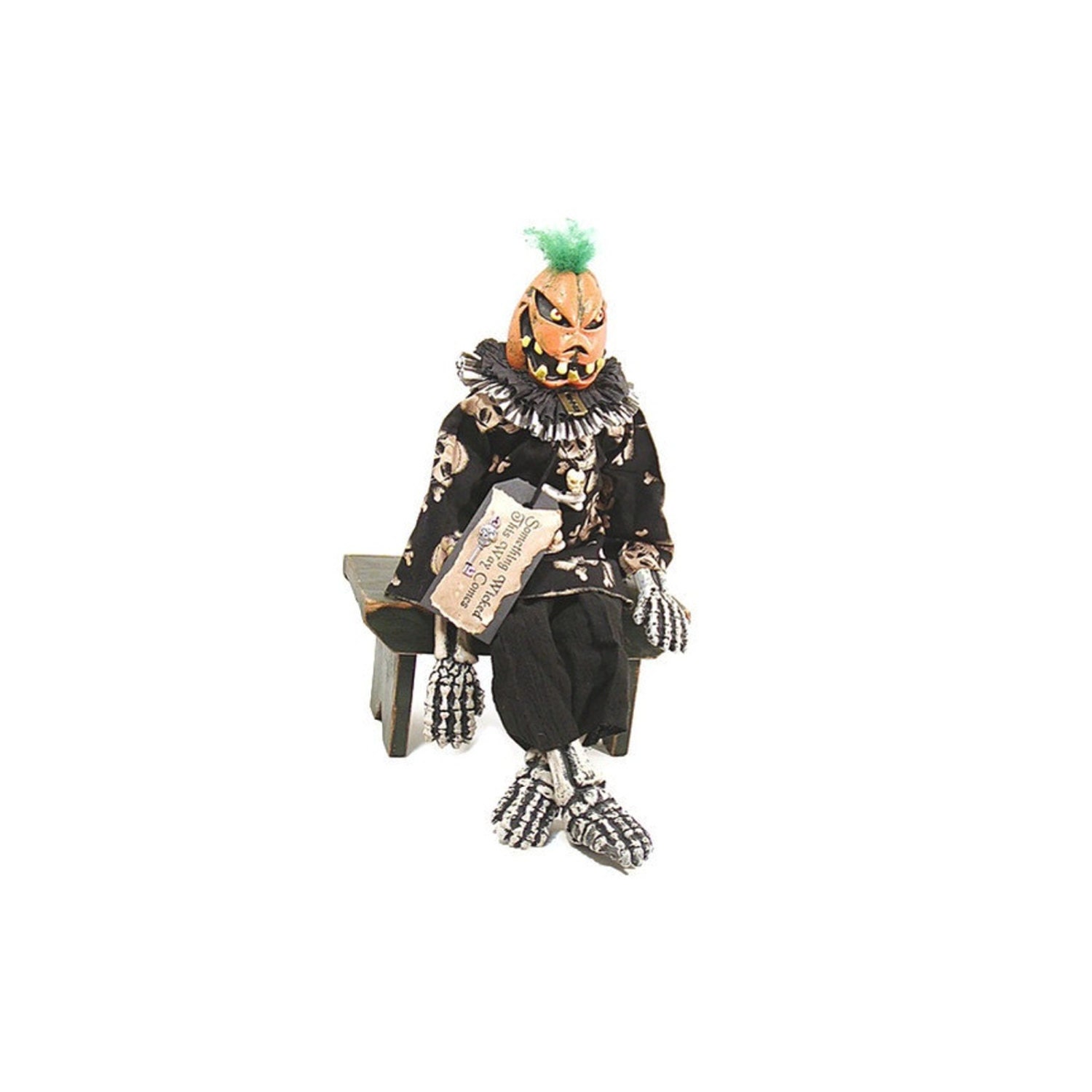 Pumpkin Doll, Jack o Lantern, Creepy Pumpkin, Primitive Halloween, Primitive Doll, Black and White, Green, Gothic, Skeleton, Goth, Skull