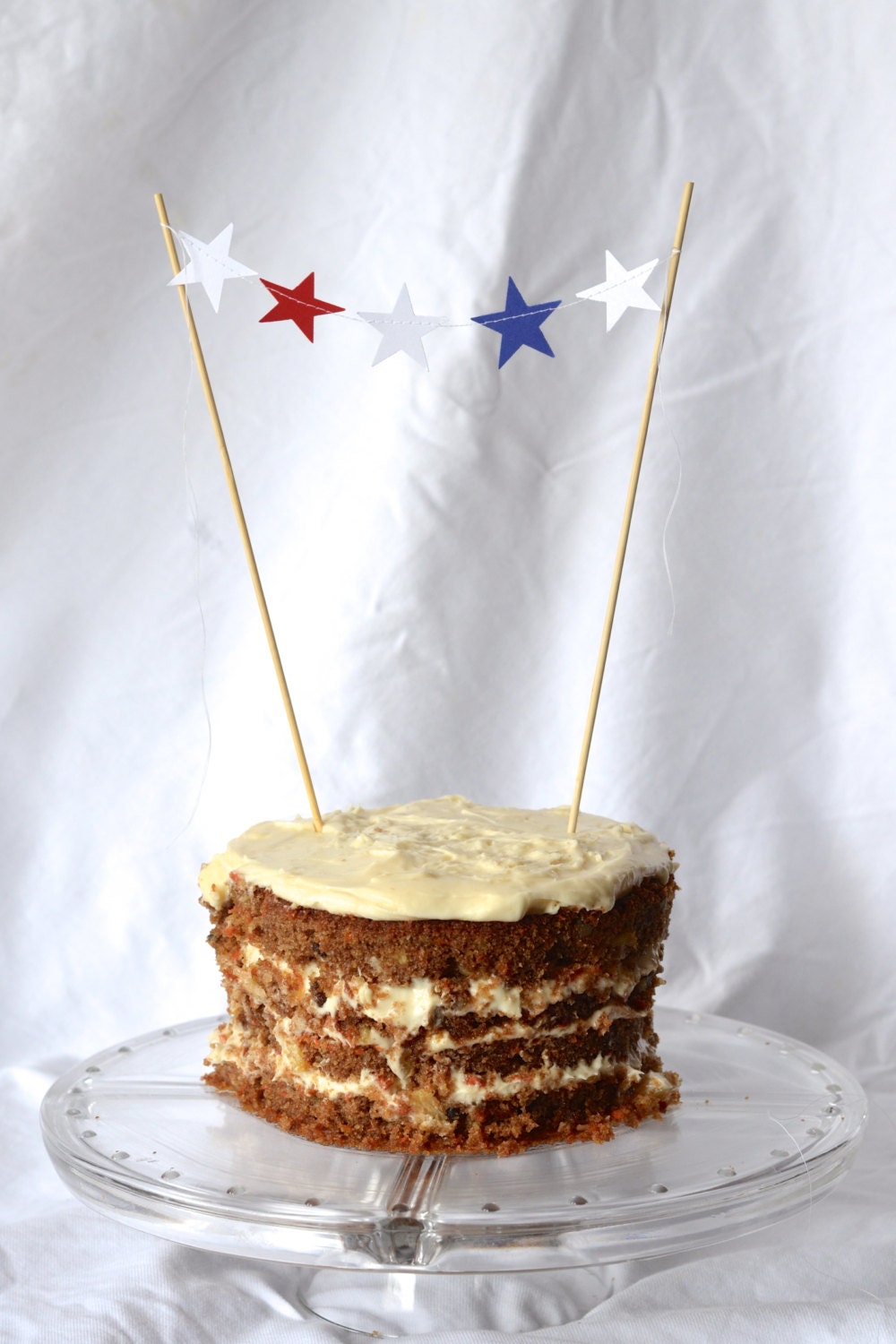 Star Cake Topper, red, white and blue mini bunting dessert topper