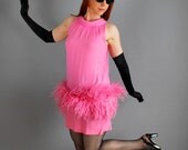 1960s Pink Ostrich Feather Party Dress. Cocktail Dress. Mad Men Fashion. Sexy Dress. Great Gatsby. Size Medium
