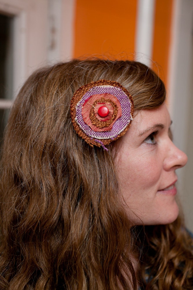russet and berry - frayed rosette clip - FREE SHIPPING TO U.S.