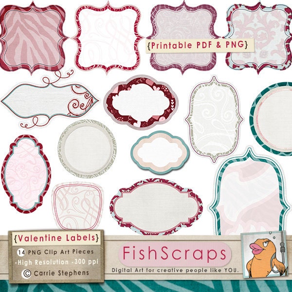 Valentine - Frames - Commercial Use Label Clip Art - Printable - Use for Collage, Decoupage, Invitations, & Cards Il_170x135