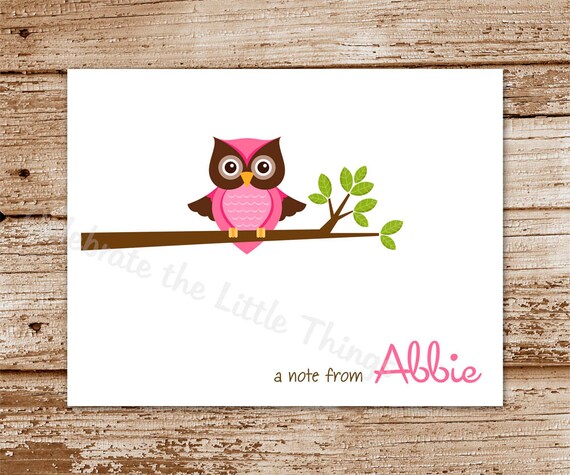 SET of 8 OWL Note Cards : blue, orange, pink, personalized stationery, thank you cards, notecards Il_570xn