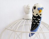 Blue Budgerigar brooch, needle felted wool accessory