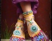 Striped LOTUS Canvas SHOES Espadrilles Flats Blue Lotus Hand painted shoes tribal Mexican women shoes Beaded american indian Cotton slippers
