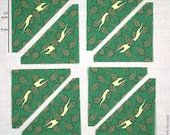 Fussy cut quilt fabric 3.5" triangles, green cotton poplin dog print, 8 pieces R