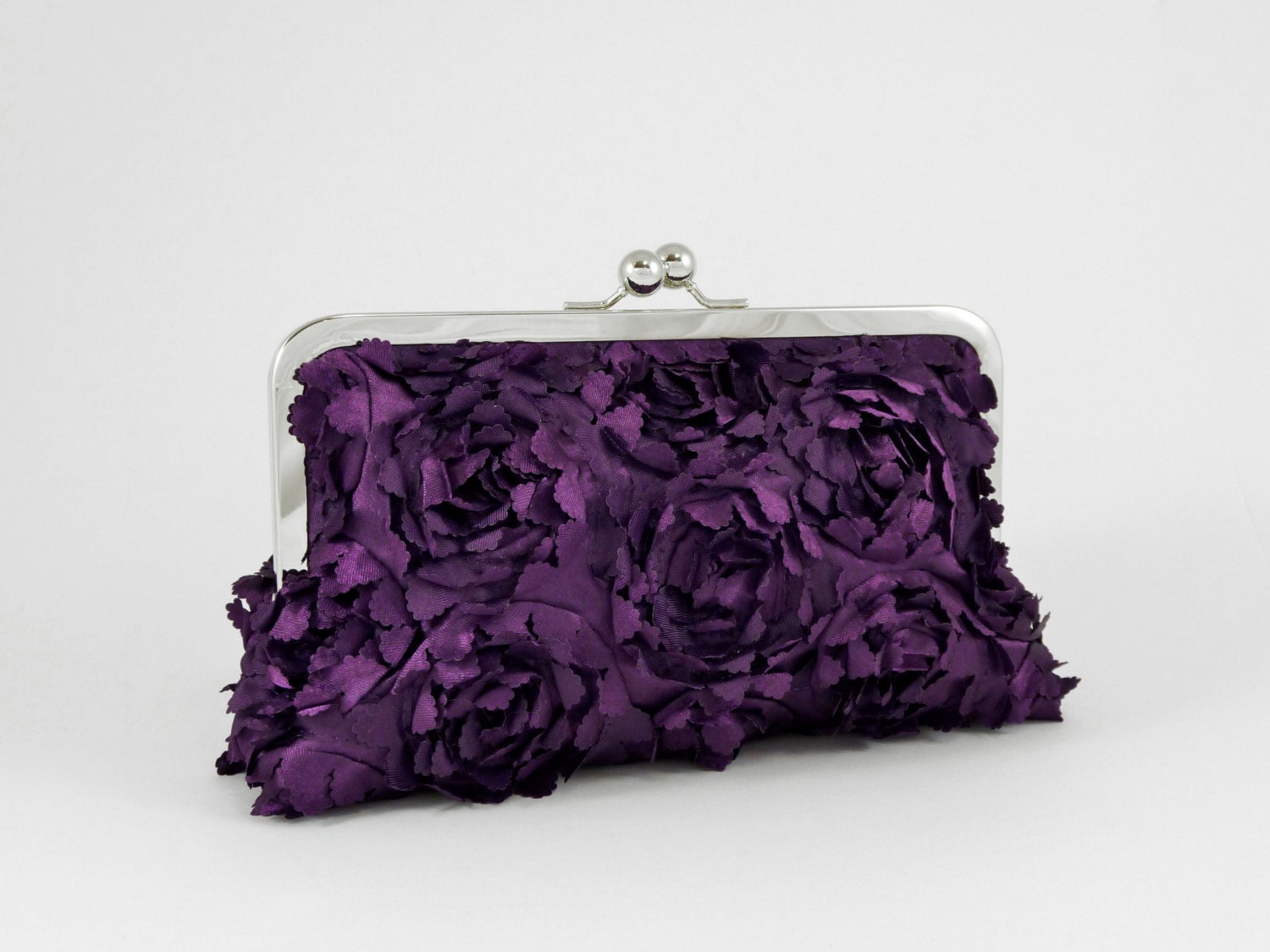 COUTURE Satin Blossom Clutch in Plum (More Colors Available)