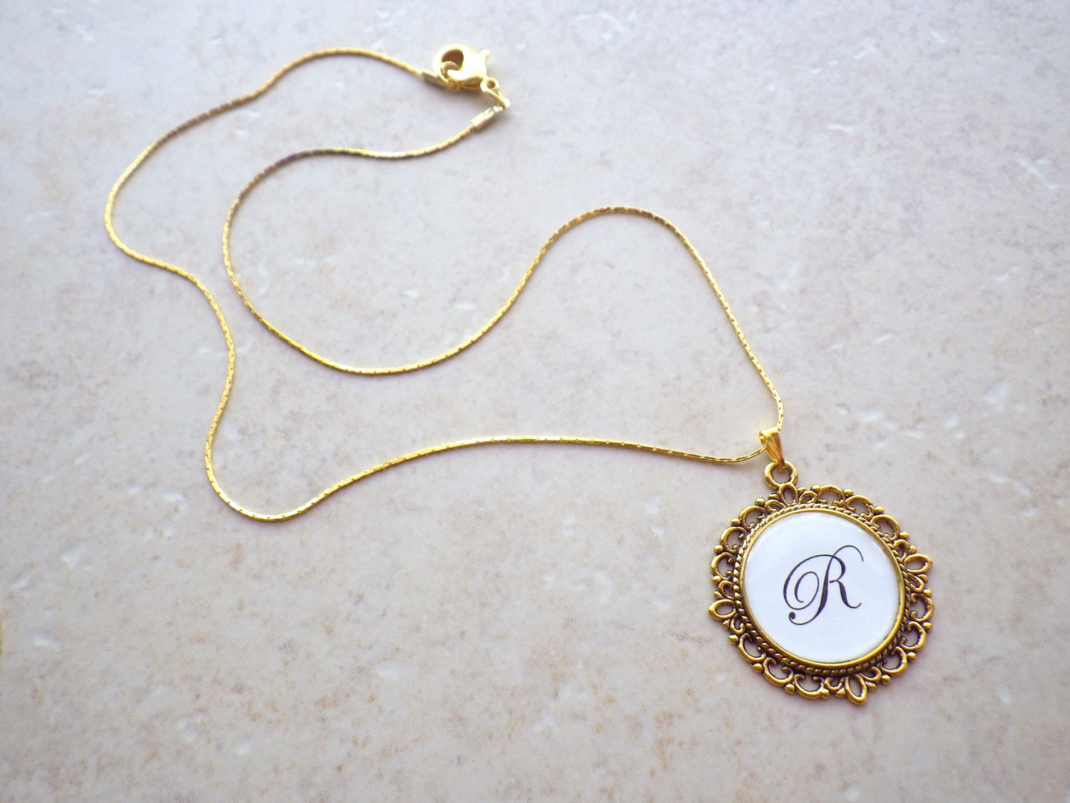 Custom Antique Gold Monogram Pendant Necklace (Personalize a gift for your friends, loved ones or bridesmaids)