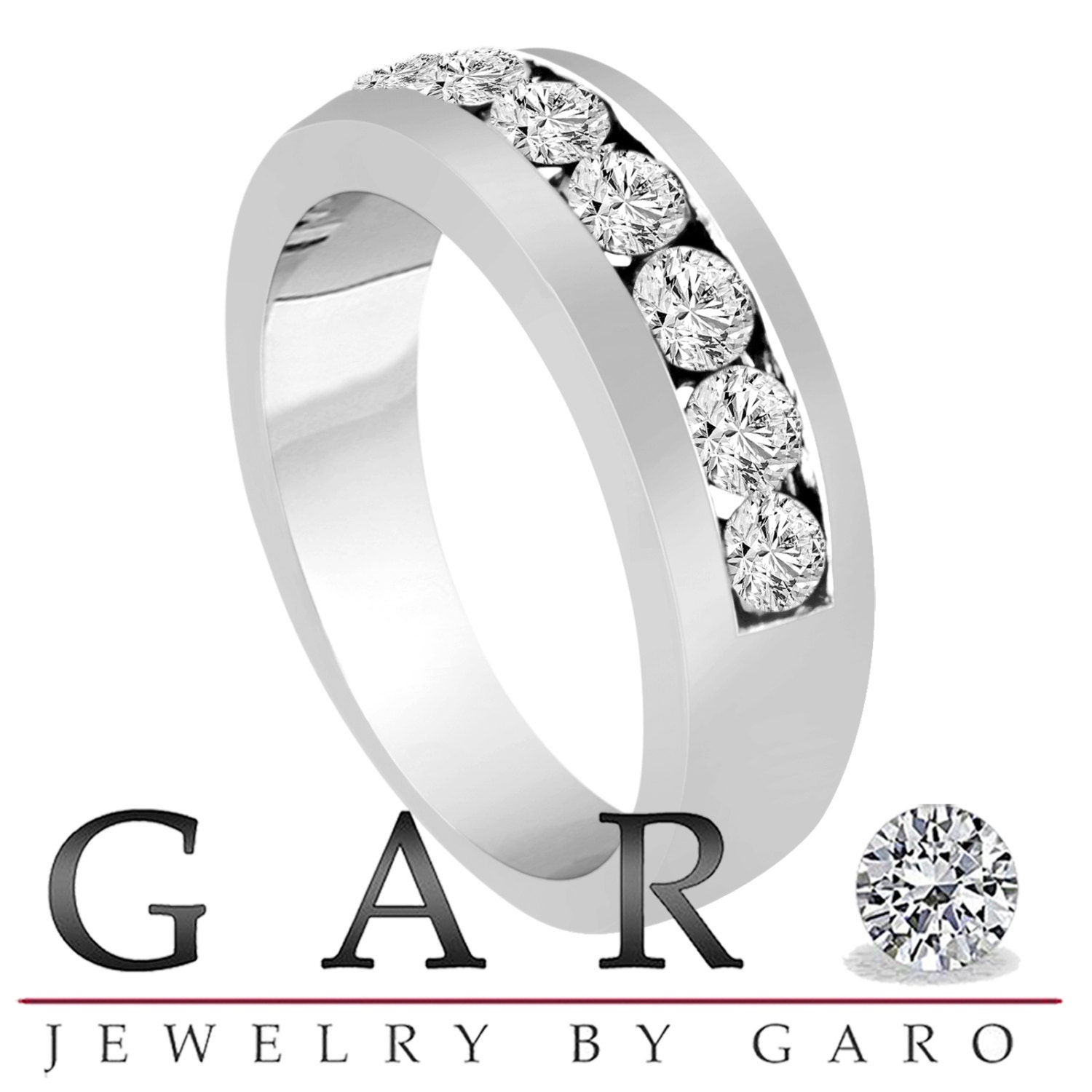 0.77 Carat 14K White Gold 7 Stone Wedding & Anniversary Diamond Band Canal Set 6mm Unisex Handmade