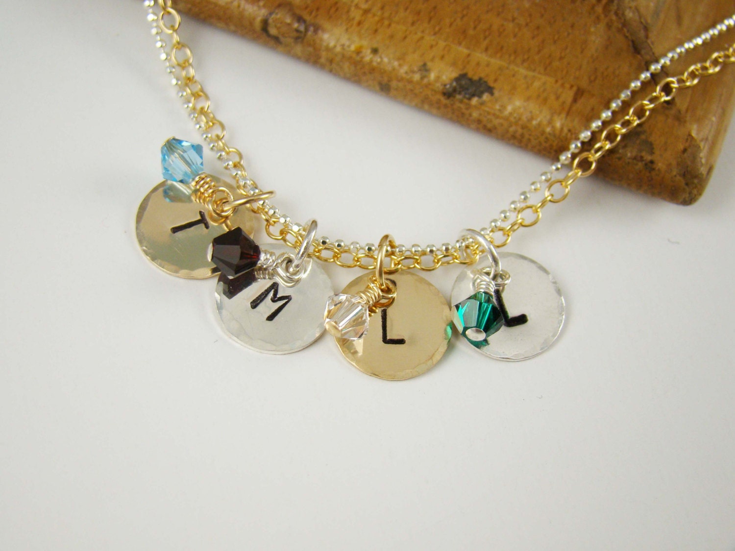Initial and Birthstone Necklace, Mom Necklace, Sterling Silver, Gold, Stamped Jewelry, Mother Necklaces